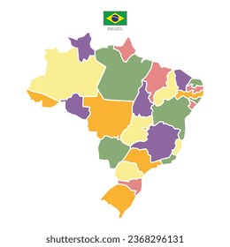 Silhouette and colored Brazil map