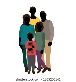 silhouette in colored clothes, family