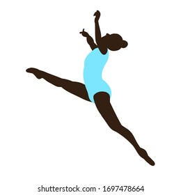 silhouette in colored clothes gymnast girl jumping
