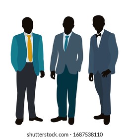 silhouette in colored clothes men stand talking