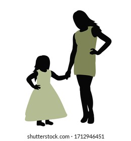 silhouette in colored clothes mom and daughter