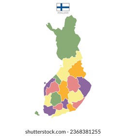Silhouette and colored Finland map
