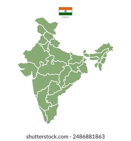 Silhouette and colored (green) india map