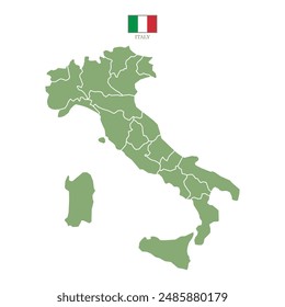 Silhouette and colored (green) italy map