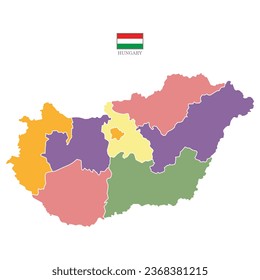 Silhouette and colored Hungary map