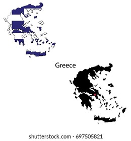 Silhouette and colored maps with flag of Greece