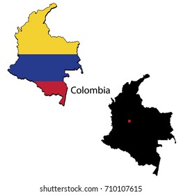 Silhouette and colored maps with flags of the Colombia