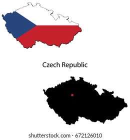 Silhouette and colored maps with flags of the Czech Republic