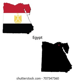 Silhouette and colored maps with flags of the Egypt