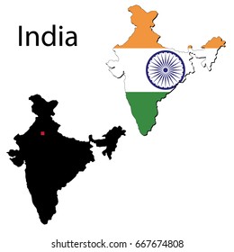 Silhouette and colored maps with flags of the India