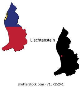Silhouette and colored maps with flags of the Liechtenstein