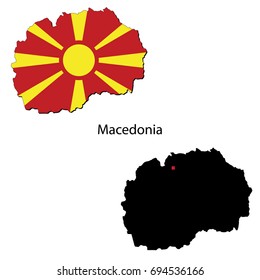 Silhouette and colored maps with flags of the Macedonia