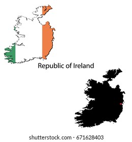 Silhouette and colored maps with flags of the Republic of Ireland