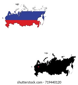 Silhouette and colored maps with flags of the Russia