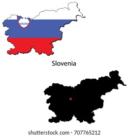Silhouette and colored maps with flags of the Slovenia