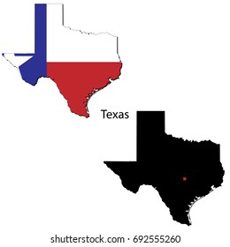 Silhouette and colored maps with flags of the Texas