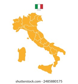 Silhouette and colored (orange) italy map