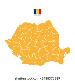 Silhouette and colored (orange) romania map vector illustration map Europe