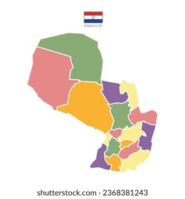 Silhouette and colored Paraguay map