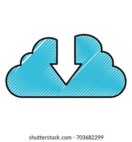 silhouette colored pencils of cloud service with download icon vector illustration