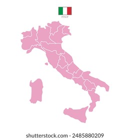 Silhouette and colored (pink) italy map