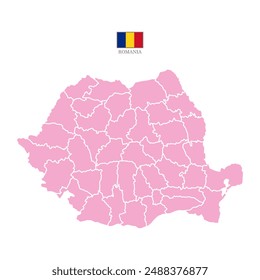 Silhouette and colored (pink) romania map vector illustration map Europe