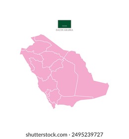 Silueta y color (rosa) mapa de Arabia Saudita mapa de Ilustración vectorial Asia