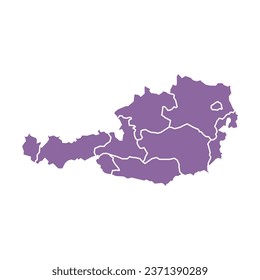 Silhouette and colored (purple) austria map