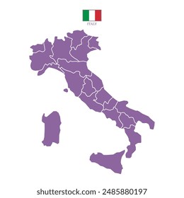 Silhouette and colored (purple) italy map