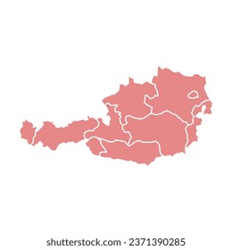 Silhouette and colored (red) austria map