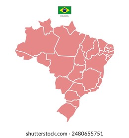 Silueta y color (rojo) mapa de Brasil