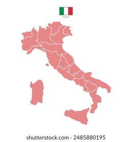 Silhouette and colored (red) italy map