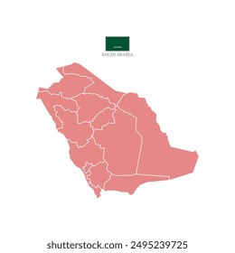 Silhouette and colored (red) saudi arabia map vector illustration map asia