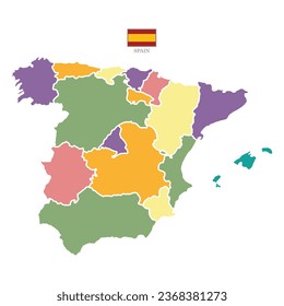 Silhouette and colored Spain map