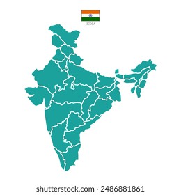 Silueta y color (turquesa) mapa de India