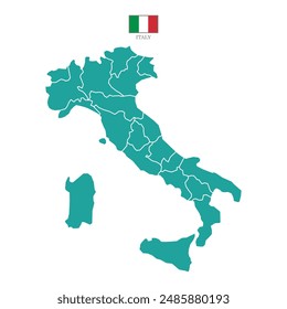 Silhouette and colored (turquoise) italy map