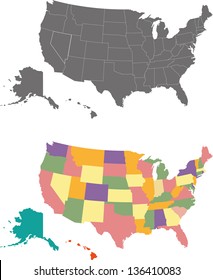 Silhouette and colored united states map