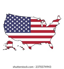Silhouette and colored USA map with flag