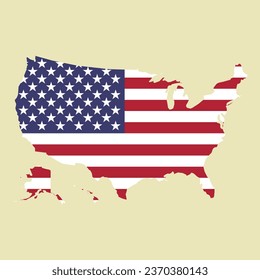 Silhouette and colored USA map with flag