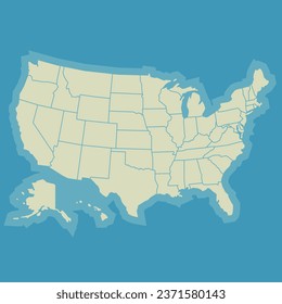 Silhouette and colored USA map with sea