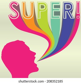 Silhouette With Colorful Caption of Super!