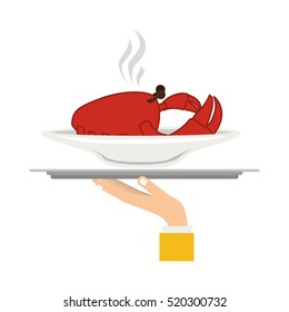 silhouette colorful dish with hot crab in tray