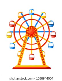 Silhouette colorful ferris wheel. Amusement park concept. Vector illustration isolated on white background. Website page and mobile app design.