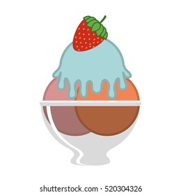 silhouette colorful with ice cream cup and strawberry