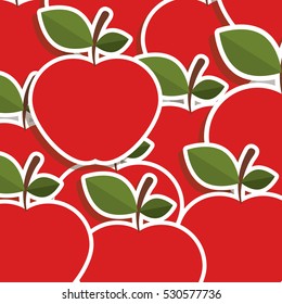 silhouette colorful pattern of apples with stem and leafs