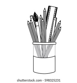 silhouette coloured pencils in jar icon, vector illustraction design image