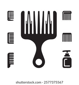 Silhouette Comb Illustration with Hair Care Products and Accessories