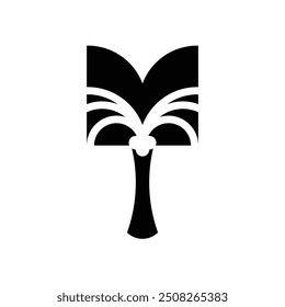 silhouette combination of palm tree and open book logo vector