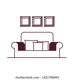 silhouette of comfortable sofa in living room with white background