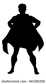 A silhouette comic book superhero man wearing a cape